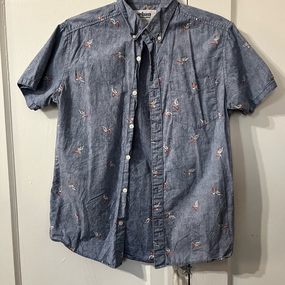 Urban Pipeline Blue Short Sleeve Shirt with Bird Pattern